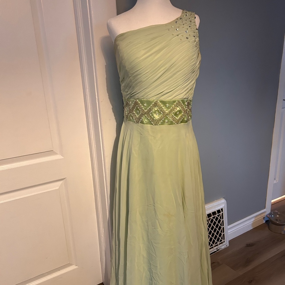 Sage Green Princess One Shoulder Chiffon Evening Dress